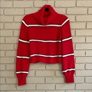 Wild Fable Cropped Red and White Striped Turtleneck Sweater